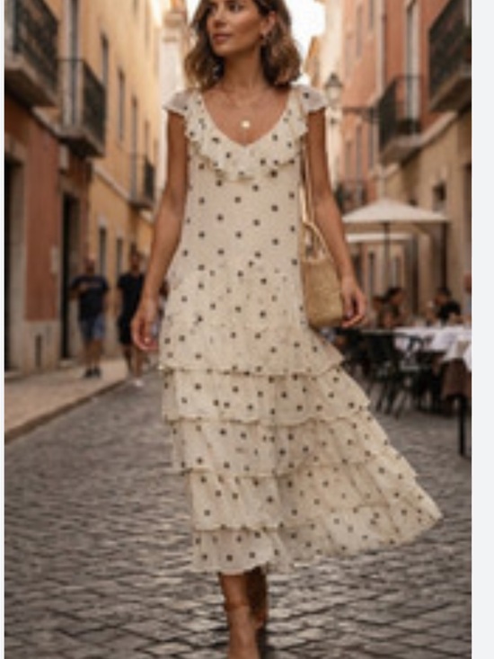 Zara Dresses & Skirts - Zara Cream Maxi Dress with Black Polka Dots